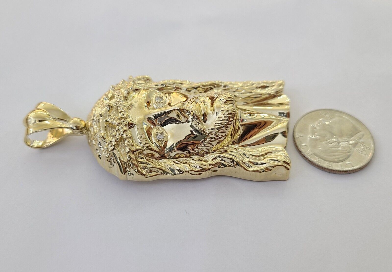 Real 14k Gold Pendant Jesus Head Charm 14kt Yellow Gold 3.1 Inch Long For Men's - GoldenlinQ